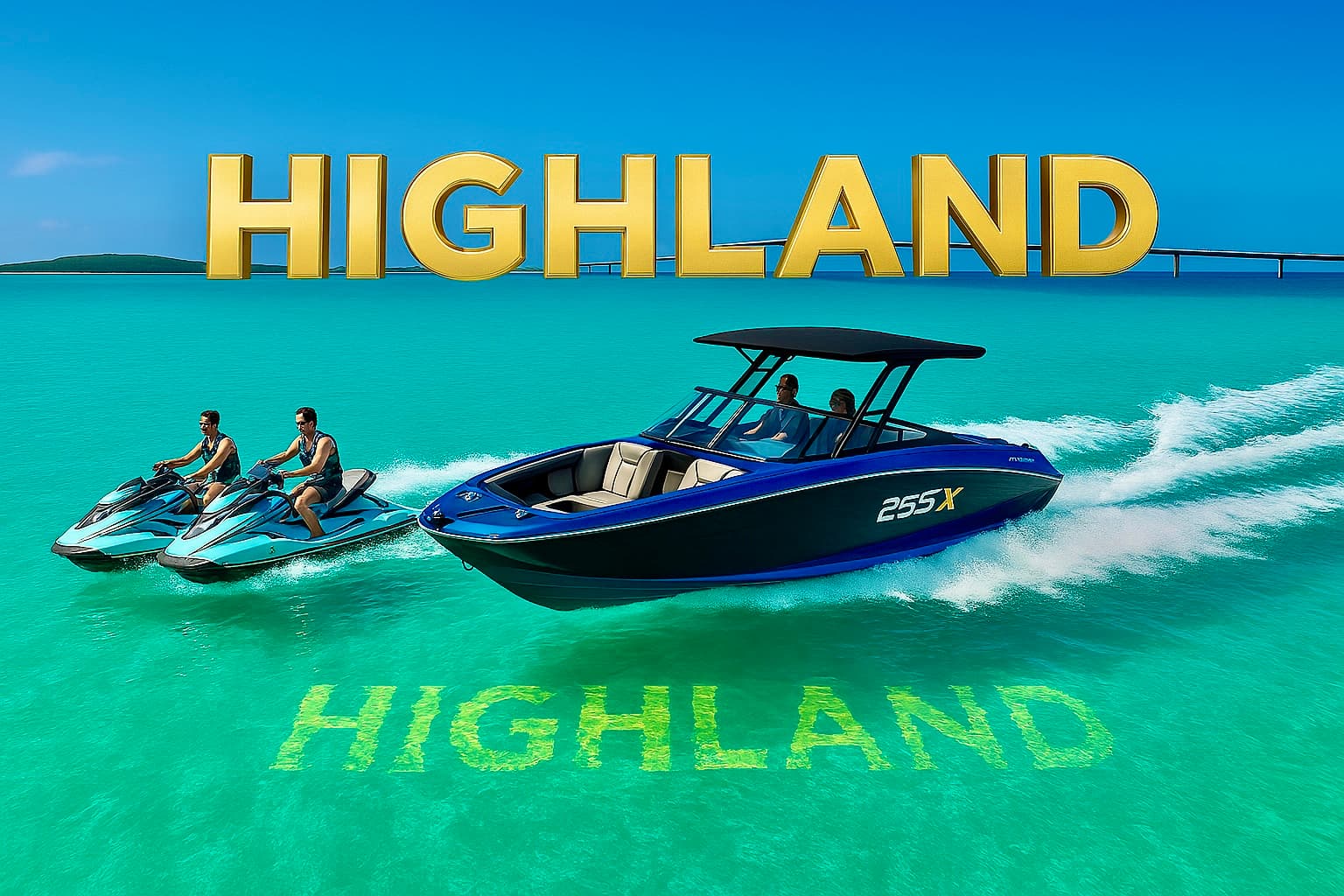 Boat charter in Miyako Island - Premium boat and jet skis cruising on the turquoise blue waters