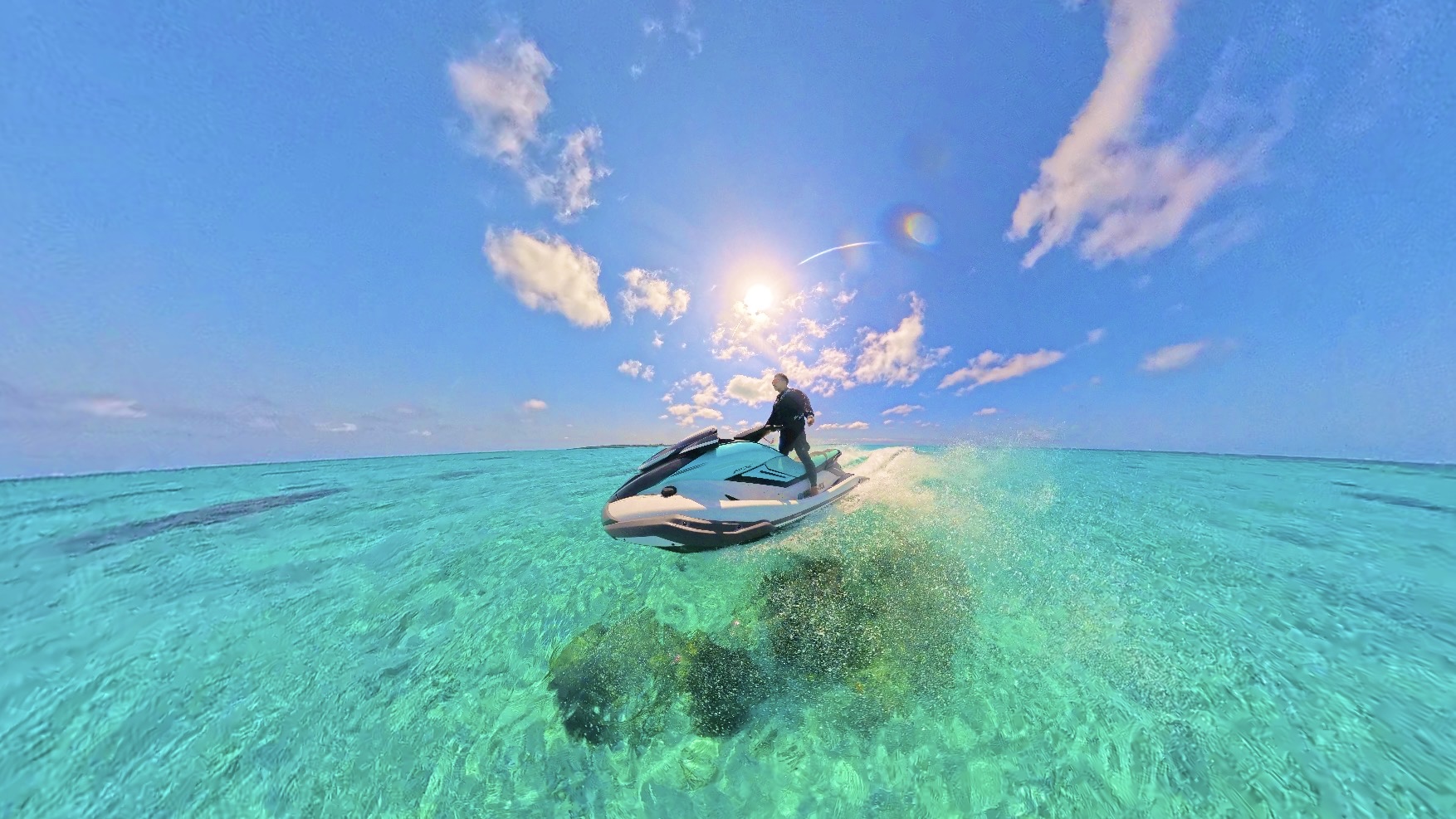 Crystal clear waters of Miyako Island with jet ski