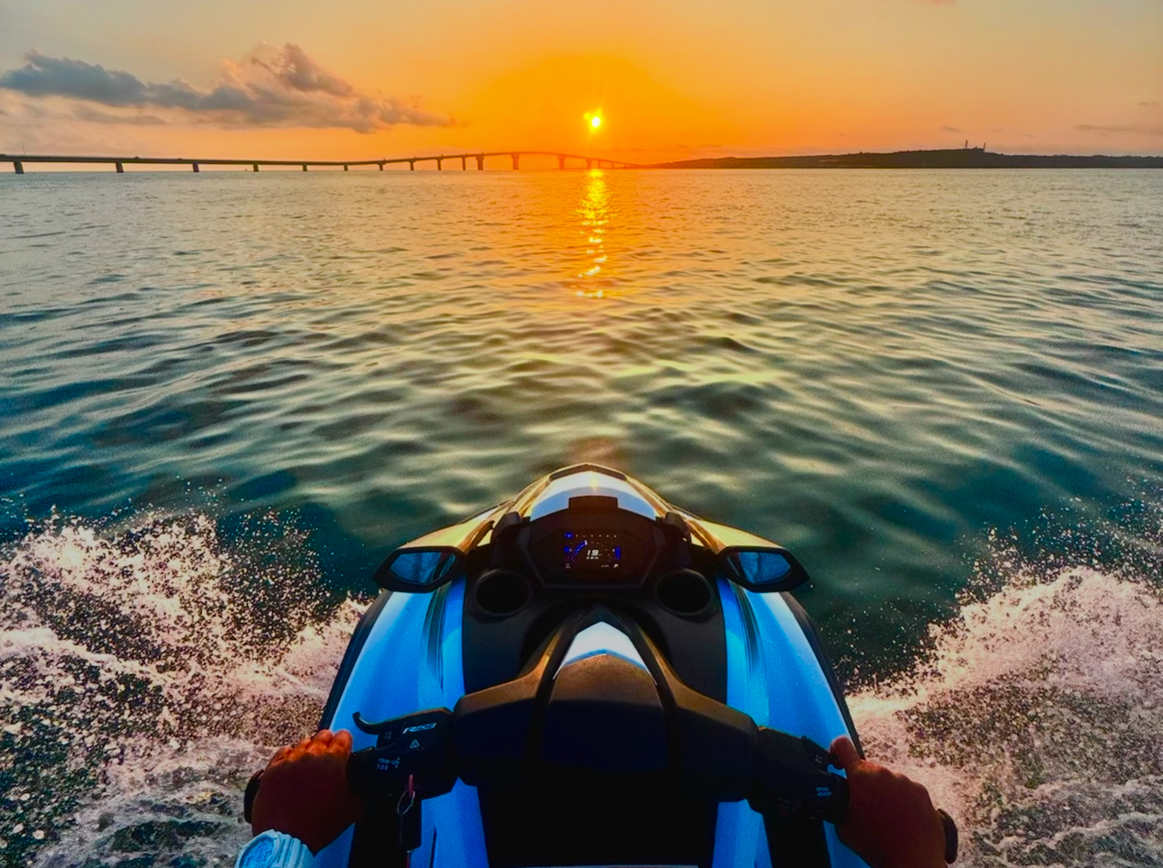 Sunset view from jet ski in Miyako Island
